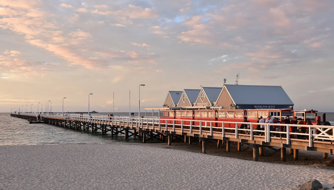 Busselton Jetty foreshore and jetty line on Geographe Bay