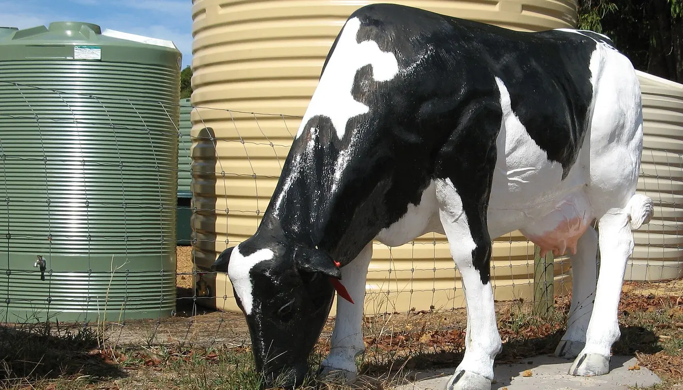Life-size cow statue on a lawn in Cowaramup town
